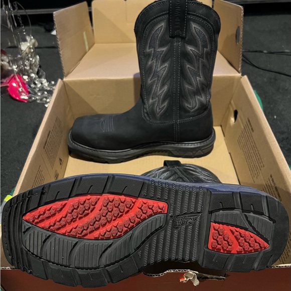 LIKE NEW MENS REDWING BLACK STEEL TOE COWBOY WORK BOOTS SZ 8D - Picture 4 of 7